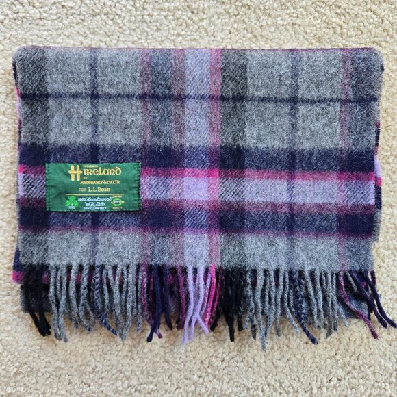 Vintage Plaid Wool Scarf in Purple L.L. Bean Ireland - Picture 1 of 6
